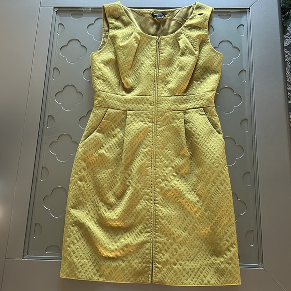 TAHARI ASL Women’s Zip Front Sheath Dress Size 8 P Mustard Gold - Picture 8 of 16